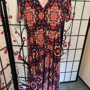 Agnes & Dora Red and Blue V-Neck Maxi Dress